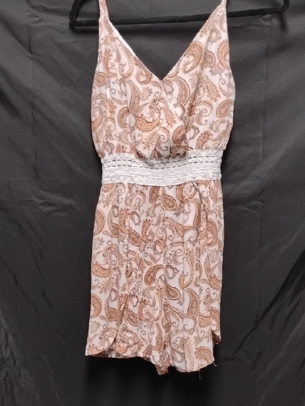 Justify Cream and Brown Paisley Spaghetti-Strap Mini Dress